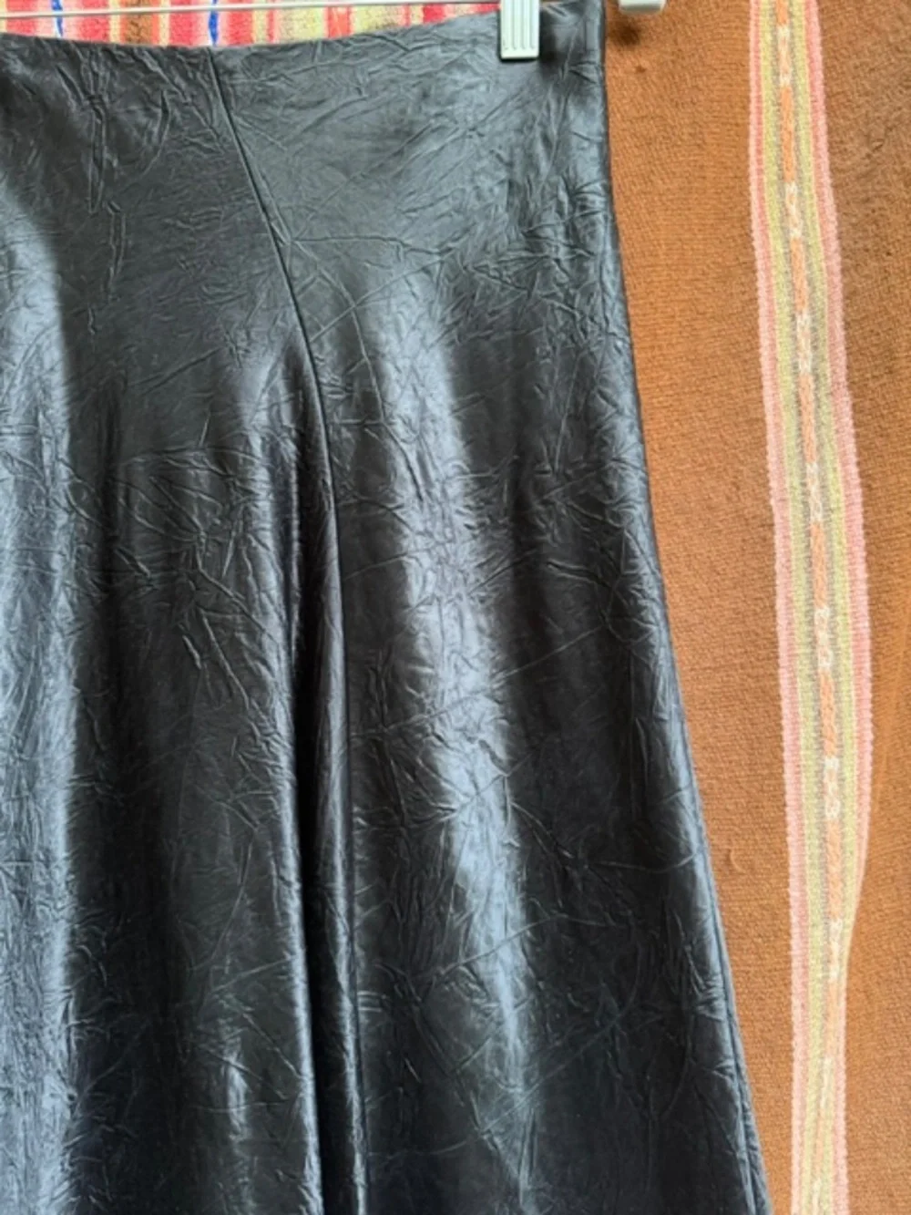 VINCE BLACK SATIN ASYMMETRICAL BIAS MIDI SKIRT - SIZE S
